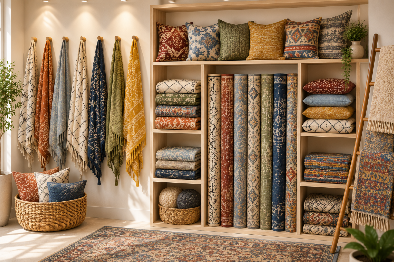 Rugs, throws and cushions in a refined home setting